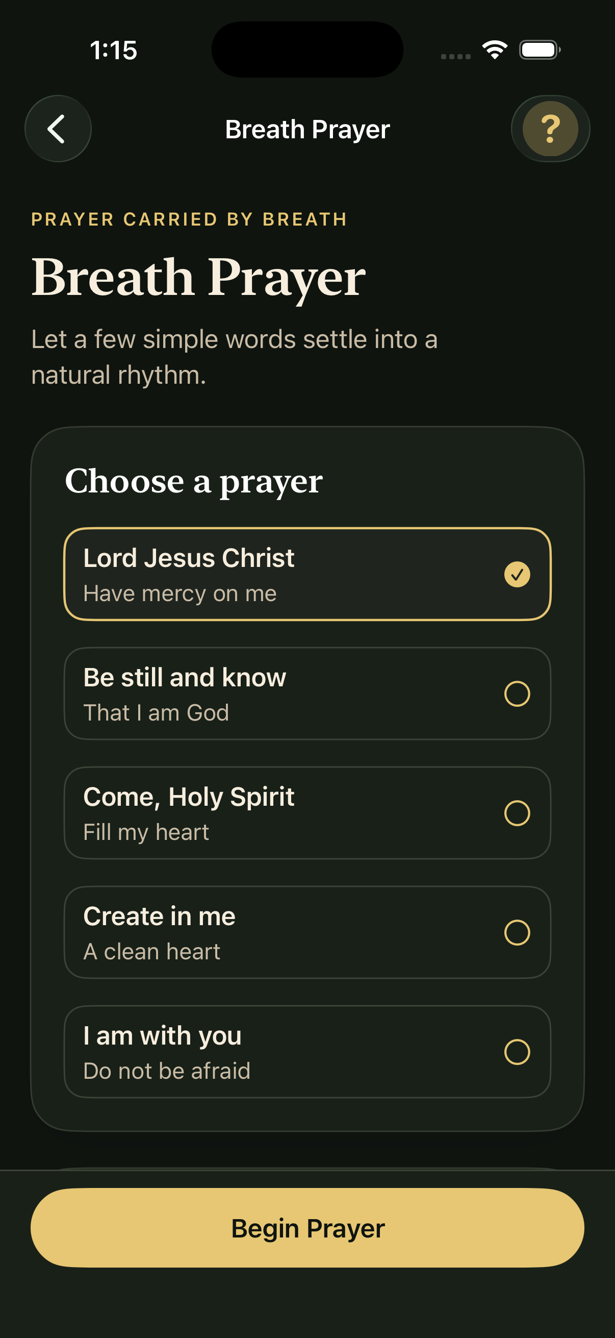 The Thin Place Breath Prayer setup with several traditional prayer phrases